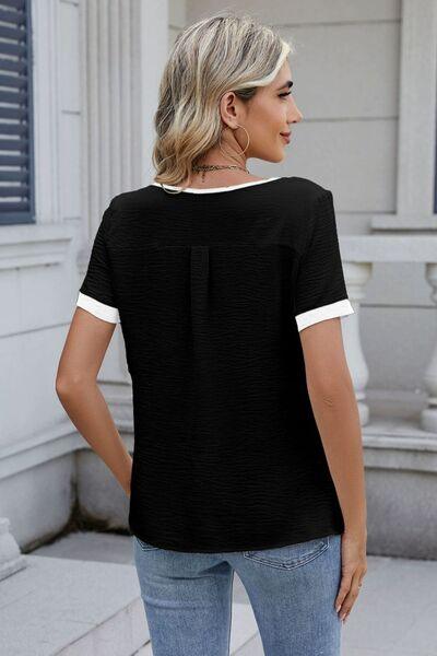 Cutout Round Neck Short Sleeve Top - Clothes For Her Online Store