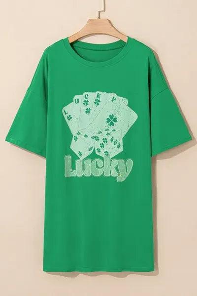Rhinestone Lucky Poker Cards Oversized T-Shirt - Clothes For Her Online Store