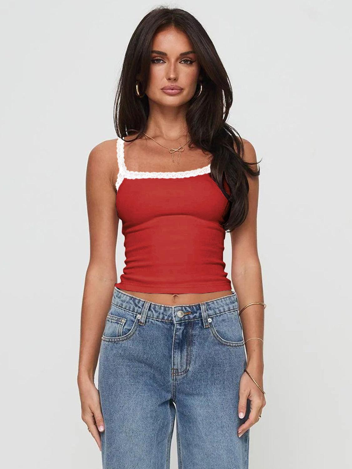 Lace Detail Cropped Cami - Clothes For Her Online Store