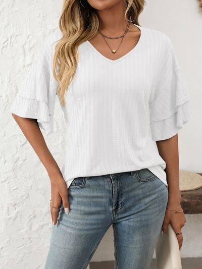 Mandy V-Neck Ruffle Half Sleeve Top - Clothes For Her Online Store