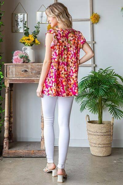 Heimish Full Size Butterfly Sleeve Floral Tiered Top Plus Size - Clothes For Her Online Store
