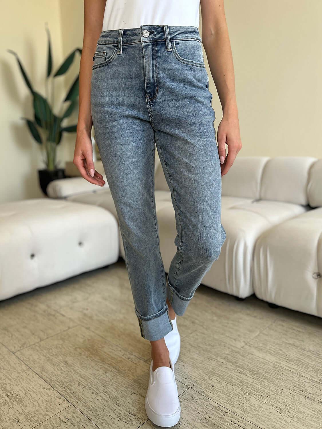 Judy Blue Full Size High Waist Cuff Hem Jeans - Clothes For Her Online Store