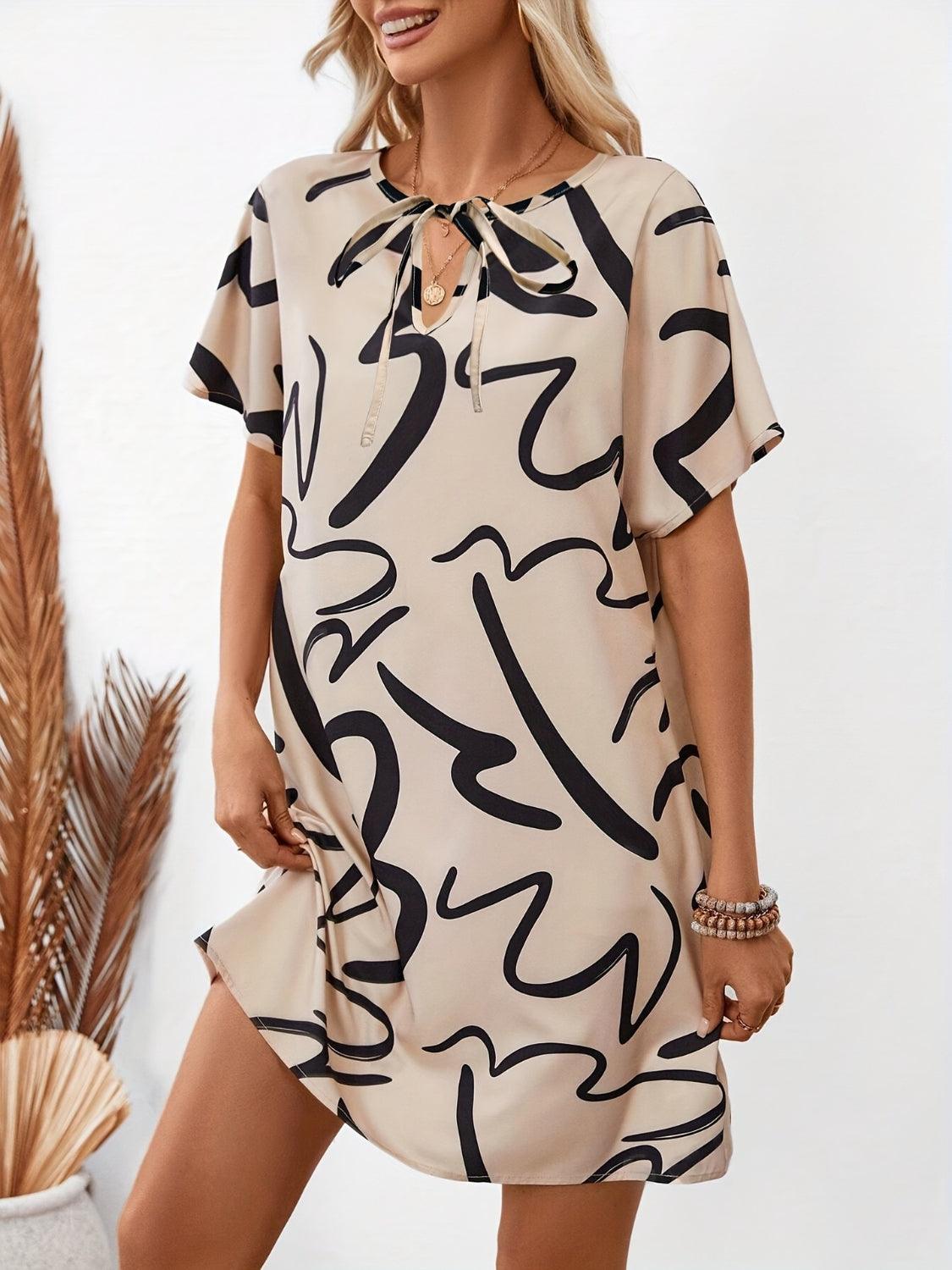Printed Short Sleeve Mini Dress - Clothes For Her Online Store