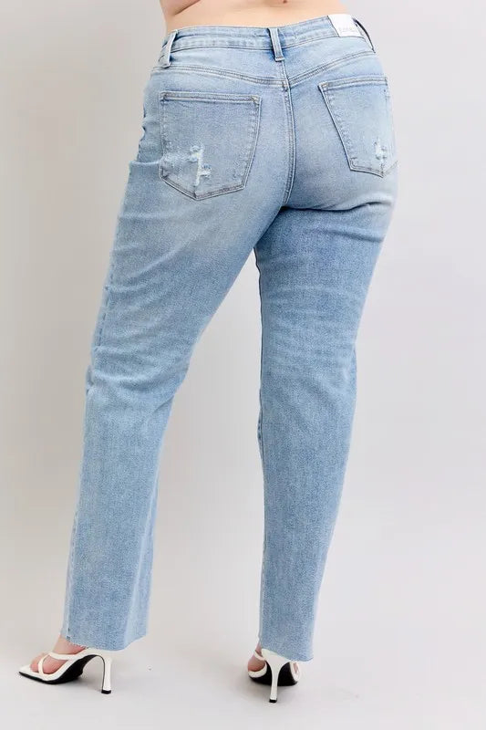 Judy Blue Full Size Midi Rise Light Wash Dad Jeans Plus Size