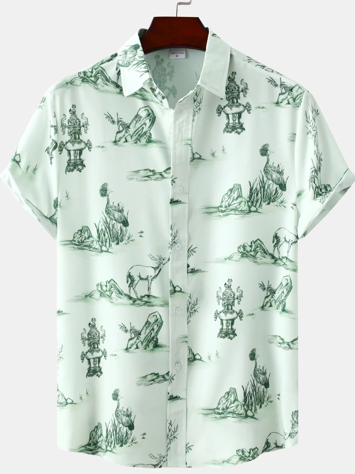 Men's Plus Size Printed Short Sleeve Button-Up Shirt