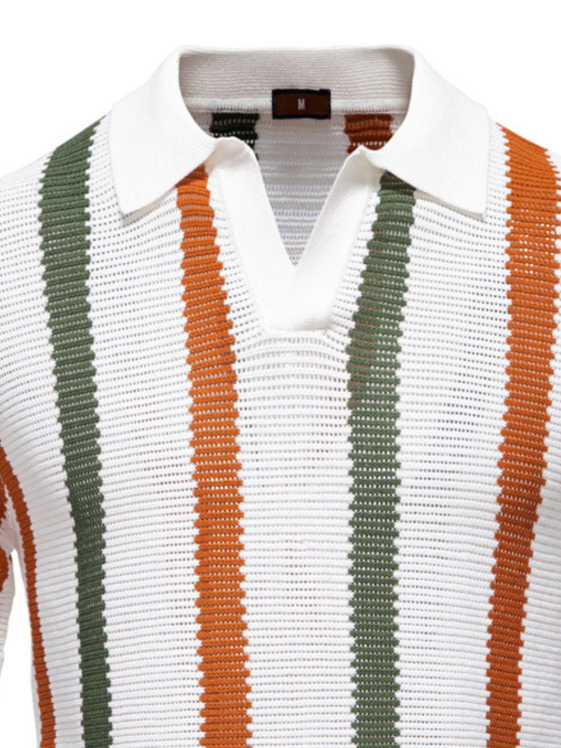 Men's Collared Neck Striped Knit Polo - Clothes For Her Online Store