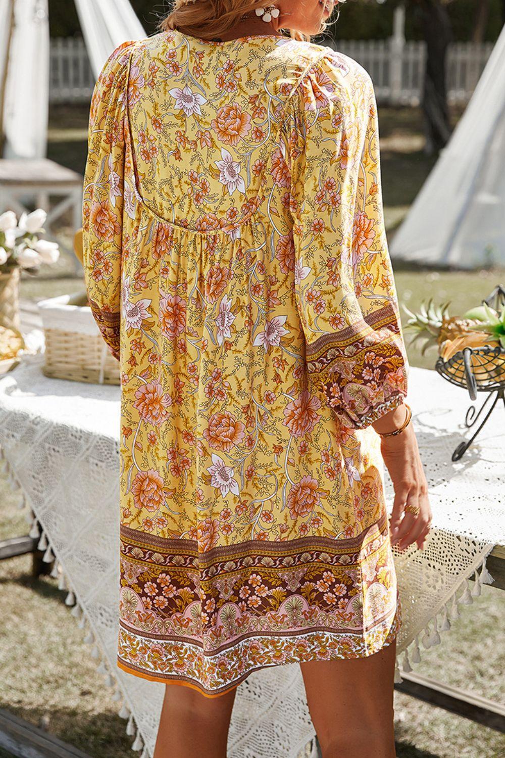Devine Printed Tie Neck Mini Dress - Clothes For Her Online Store