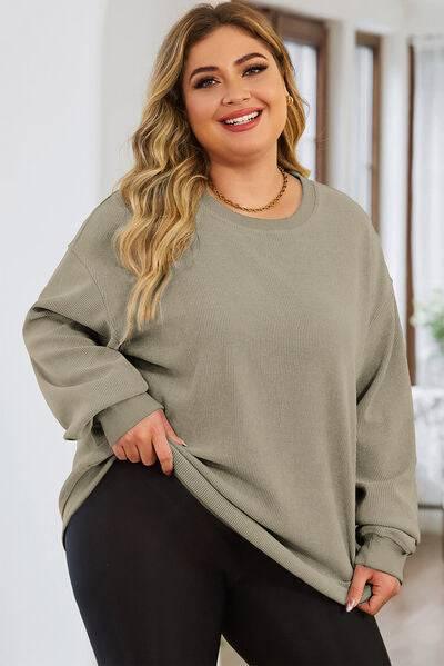 Plus Size Round Neck Dropped Shoulder Sweatshirt - Clothes For Her Online Store