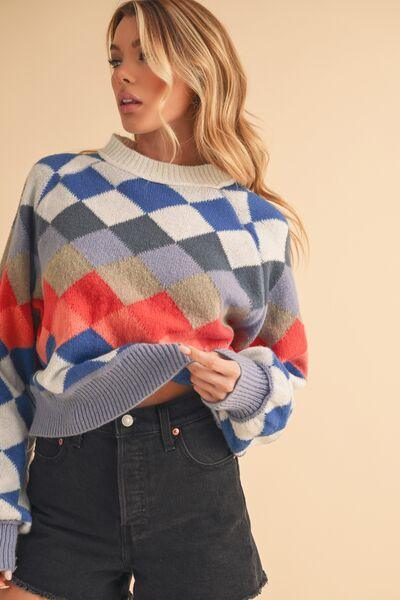 Aemi + Co Diamond Mock Neck Raglan Sleeve Sweater - Clothes For Her Online Store
