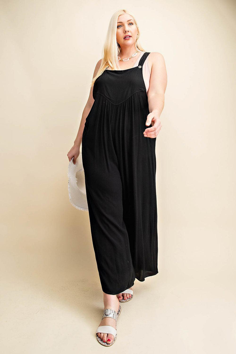 Kori America Full Size Sleeveless Ruched Wide Leg Overalls - Clothes For Her Online Store