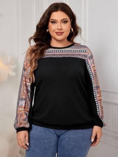 Honey Plus Size Printed Long Sleeve Sweatshirt - Clothes For Her Online Store