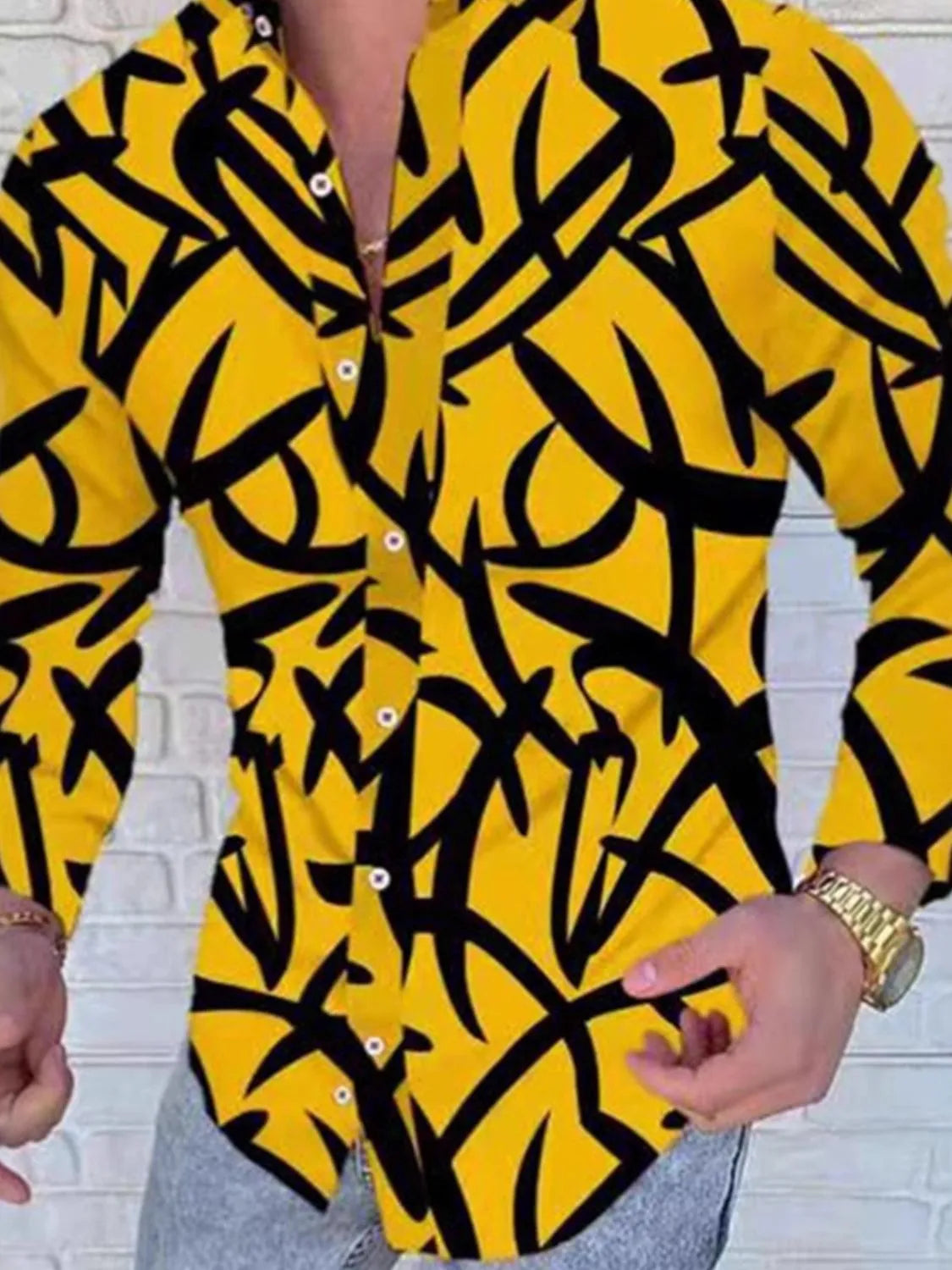 Men's Plus Size Printed Button Up Long Sleeve Shirt