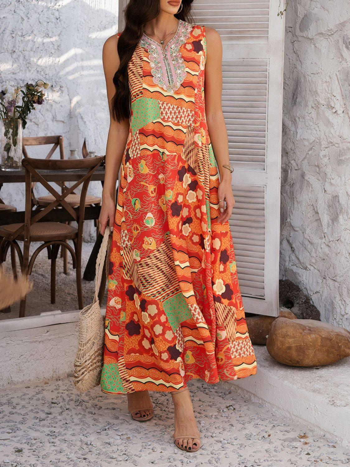 Devine Printed Sleeveless Maxi Dress - Clothes For Her Online Store