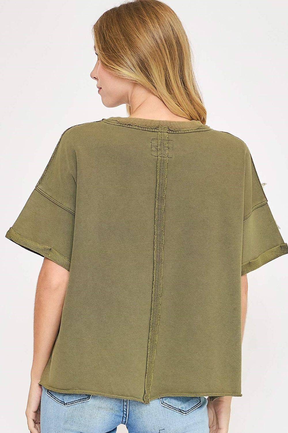 Umgee Full Size Star Patched Mineral Washed French Terry Top Plus Size - Clothes For Her Online Store