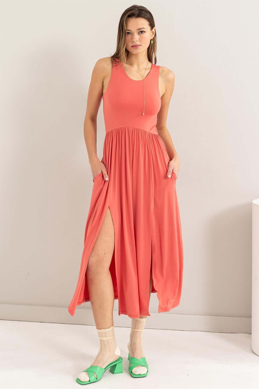 HYFVE Sleeveless Slit Midi Dress - Clothes For Her Online Store