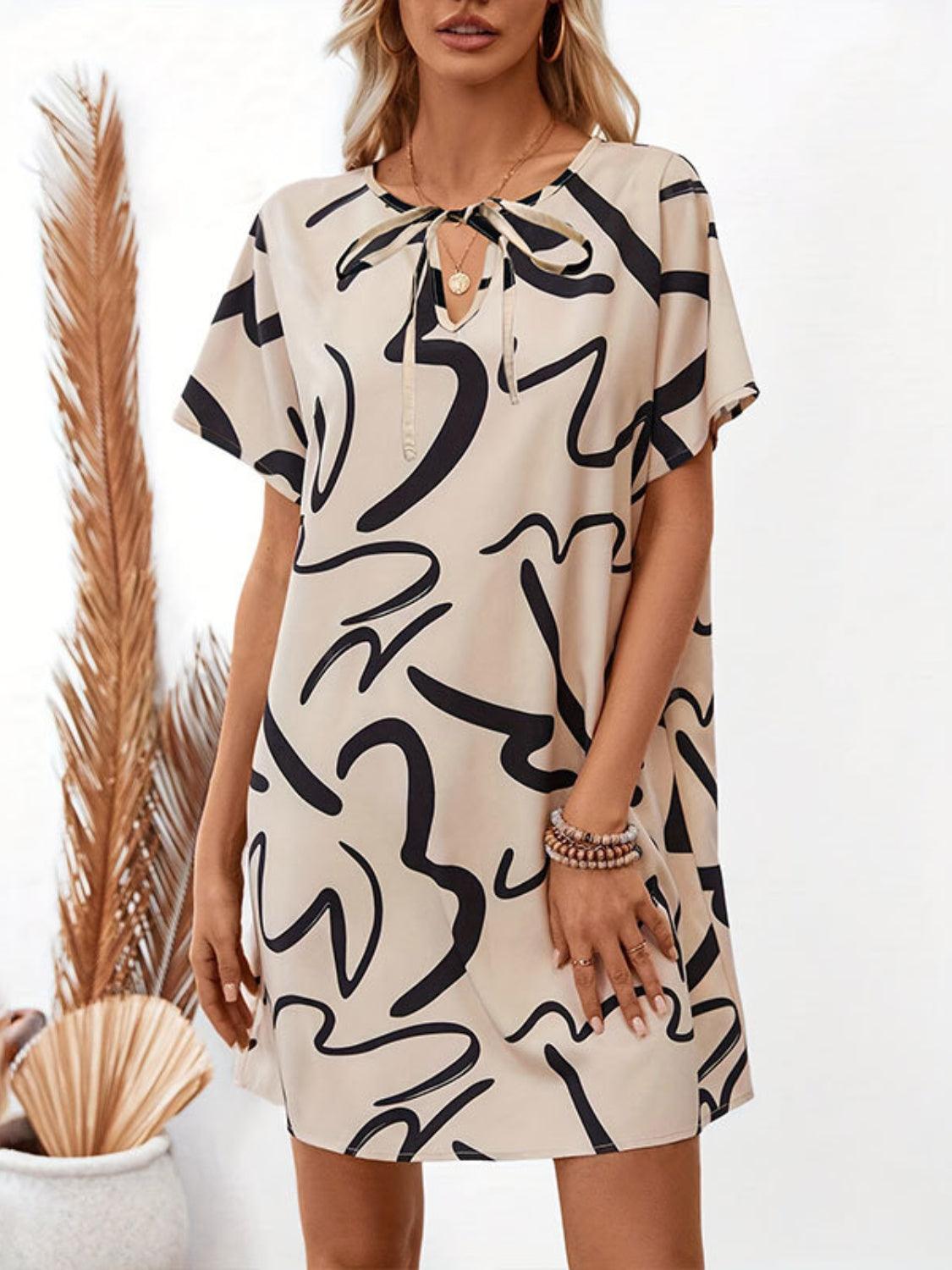 Printed Short Sleeve Mini Dress - Clothes For Her Online Store