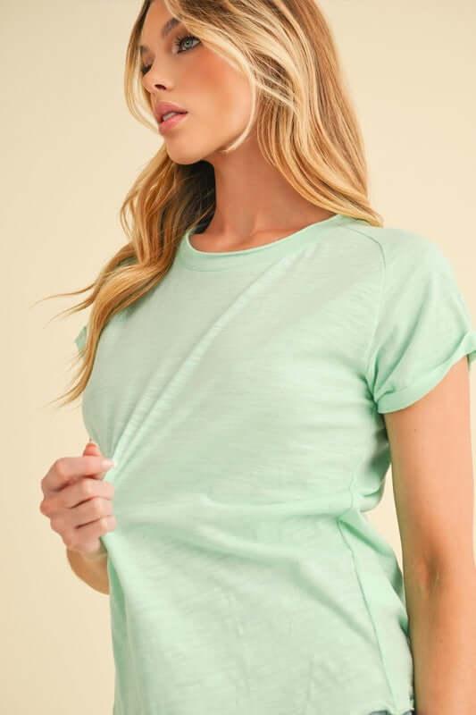 Aemi + Co Lettuce Edge Round Neck Short Sleeve T-Shirt - Clothes For Her Online Store