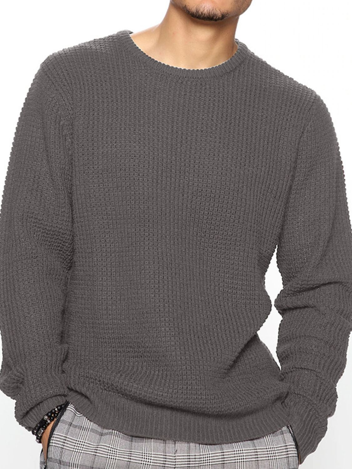 Men's Full Size Round Neck Long Sleeve Sweater Plus Size - Clothes For Her Online Store