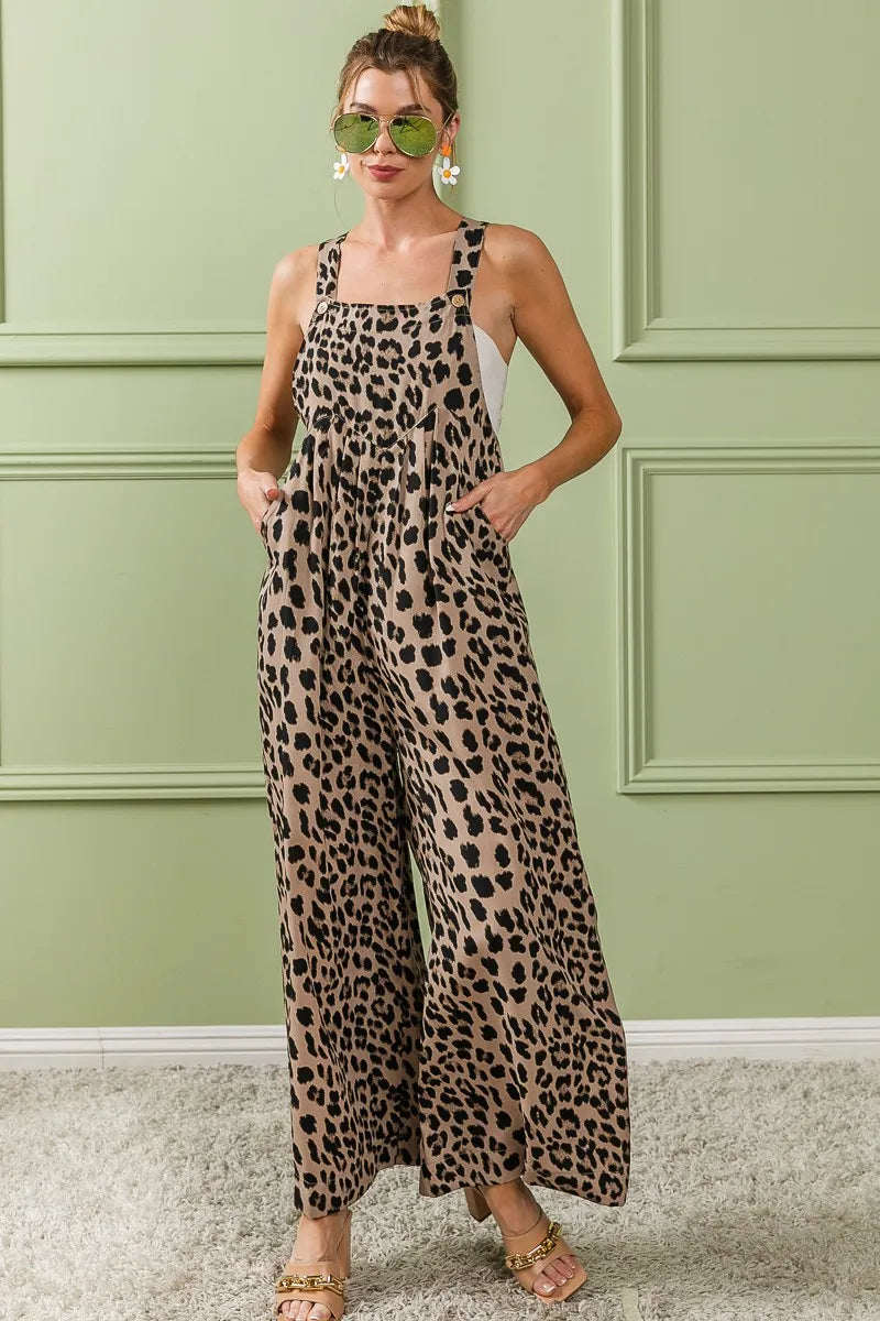 BiBi Leopard Print Wide Leg Overalls - Clothes For Her Online Store