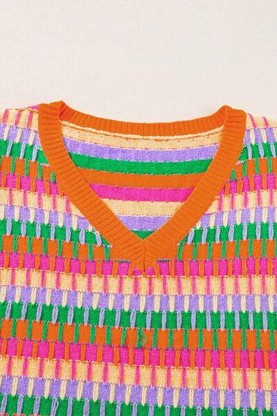 Contrast Striped V-Neck Knit Top - Clothes For Her Online Store