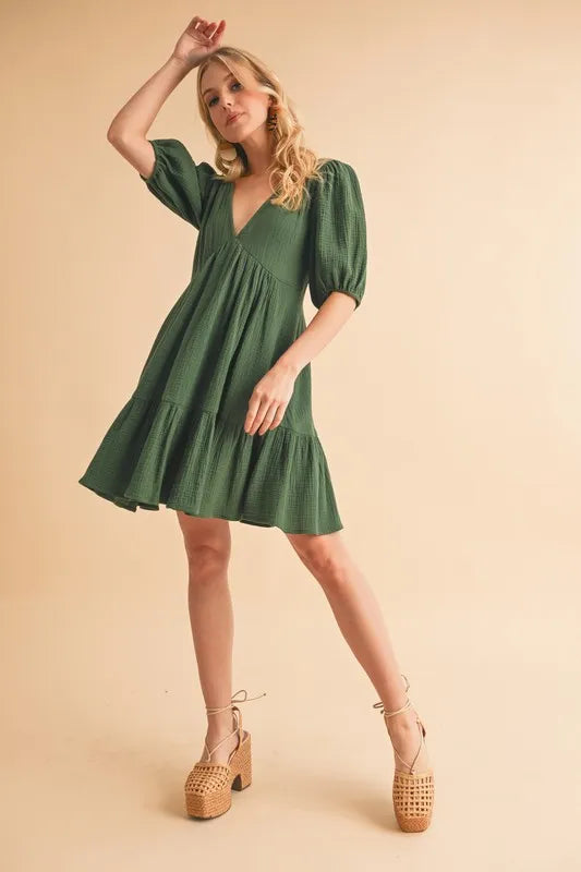 Aemi+Co Tied Back Ruffled Short Sleeve Mini Dress