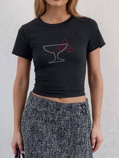 Letter Round Neck Short Sleeve T-Shirt - Clothes For Her Online Store