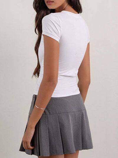 Letter Round Neck Short Sleeve T-Shirt - Clothes For Her Online Store