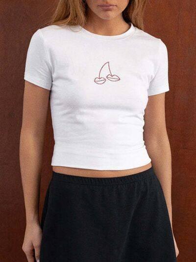 Letter Round Neck Short Sleeve T-Shirt - Clothes For Her Online Store