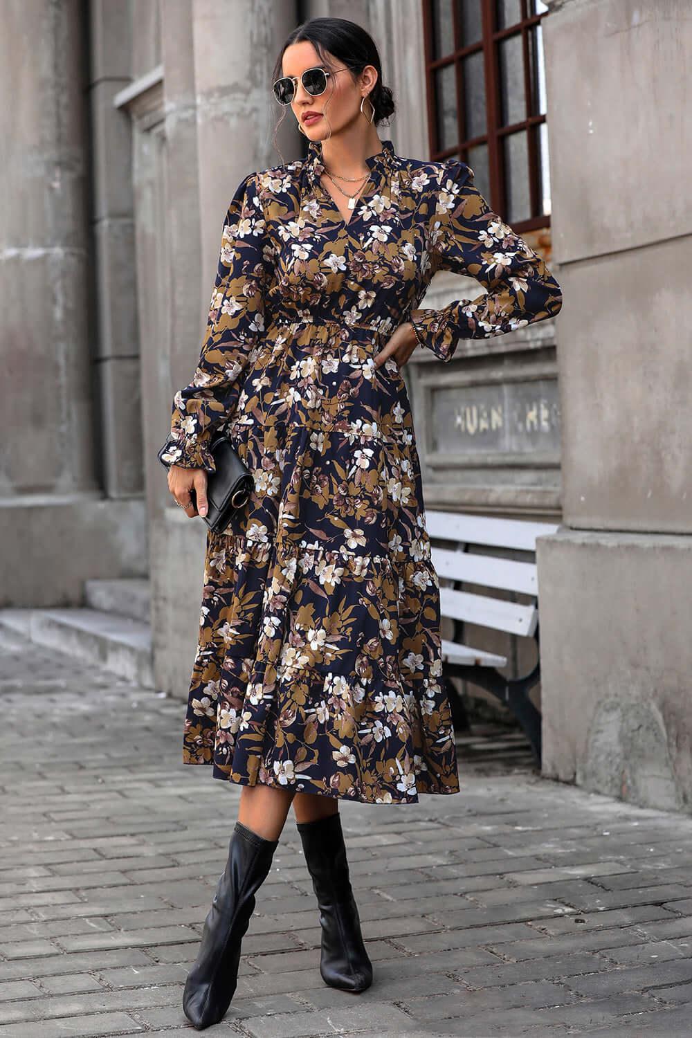 Perfee Floral Flounce Sleeve Tiered Dress - Clothes For Her Online Store