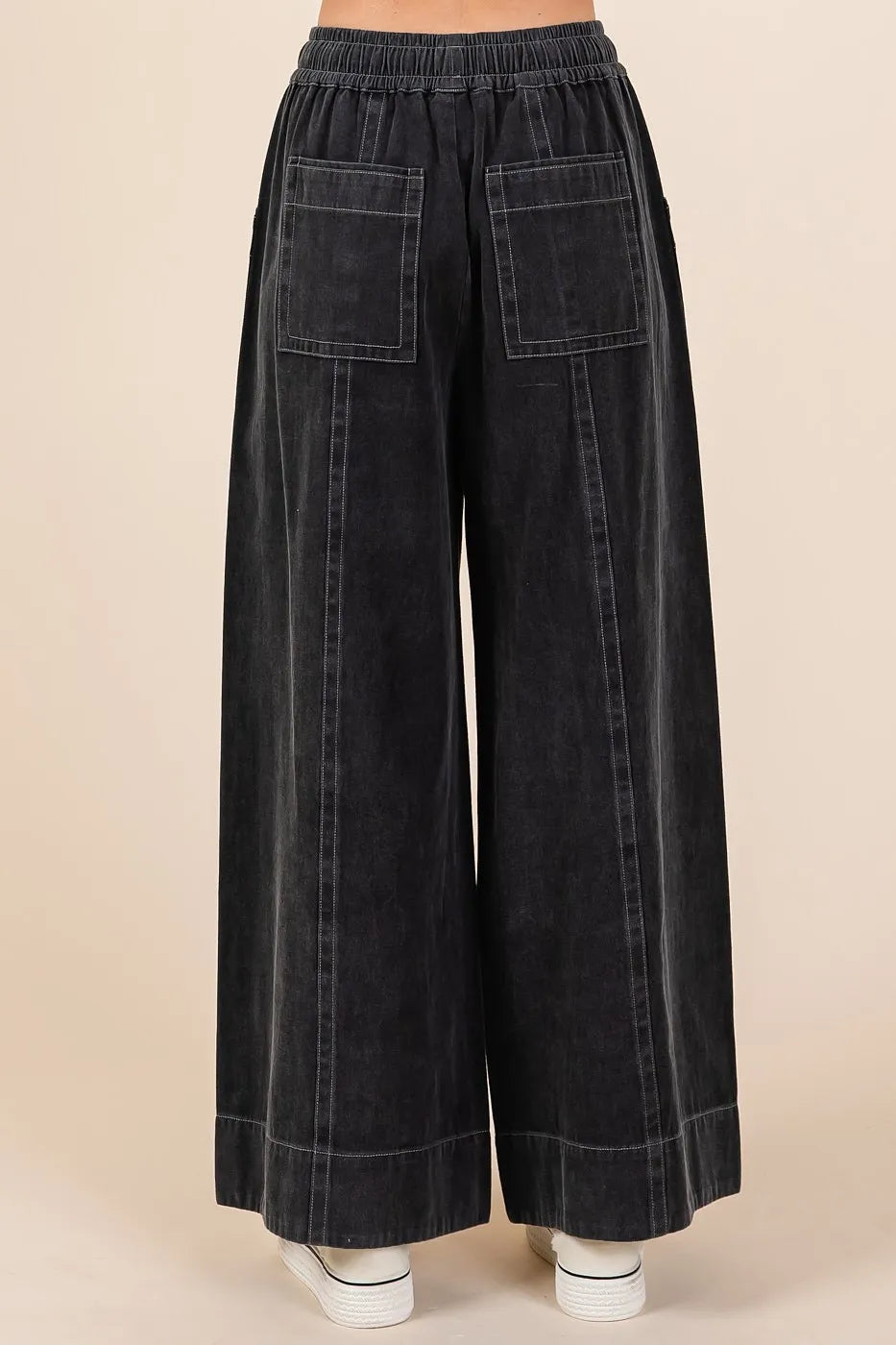 Mittoshop Mineral Wash Wide Leg Elastic Waist Twill Pants