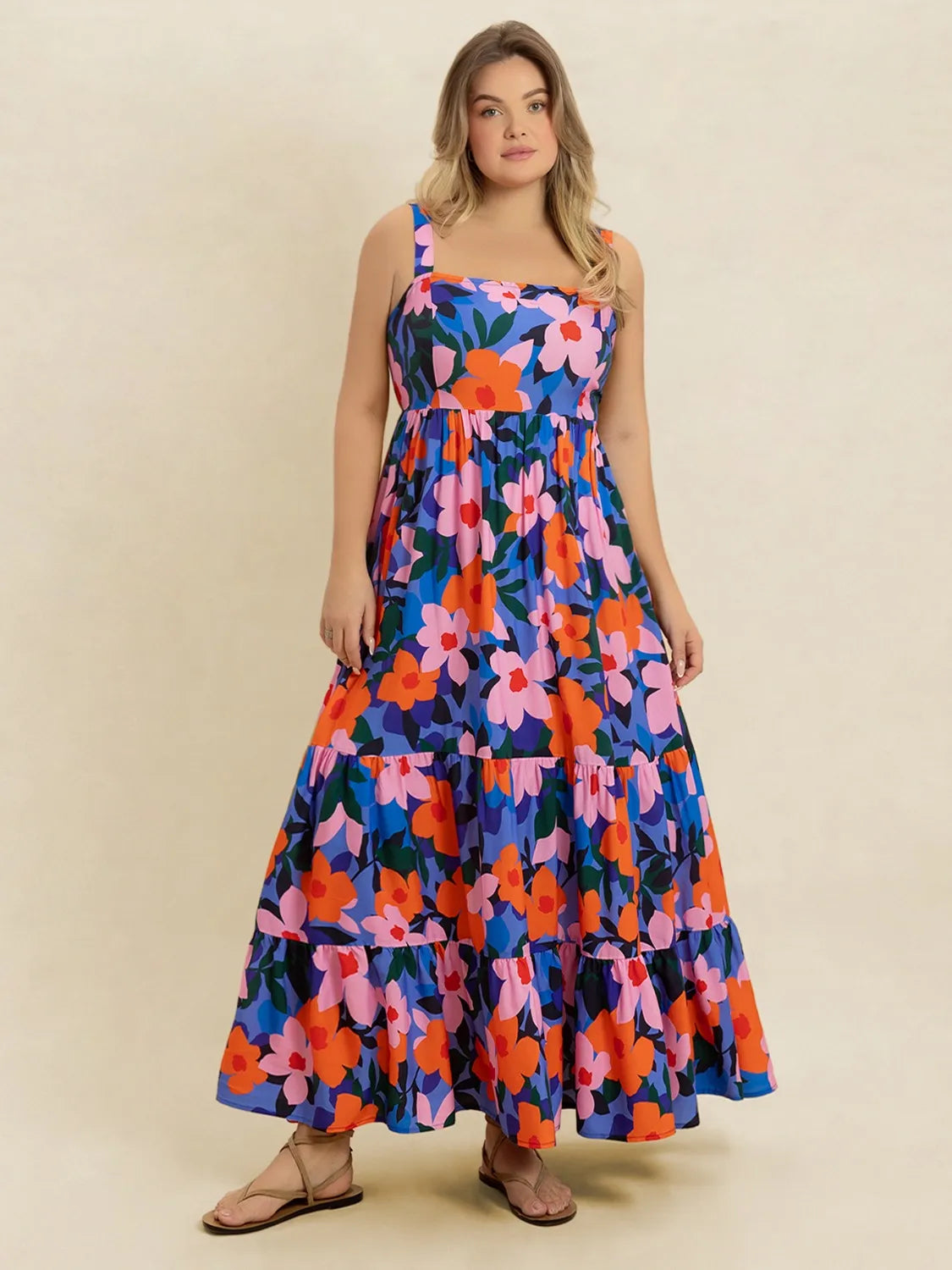 Plus Size Printed Square Neck Cami Dress