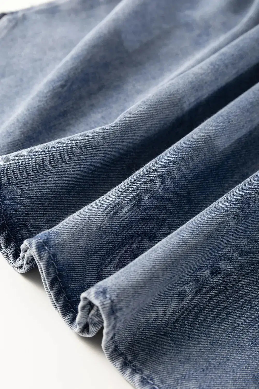 V Neck Ruffled Short Puff Sleeve Denim Top - Clothes For Her Online Store