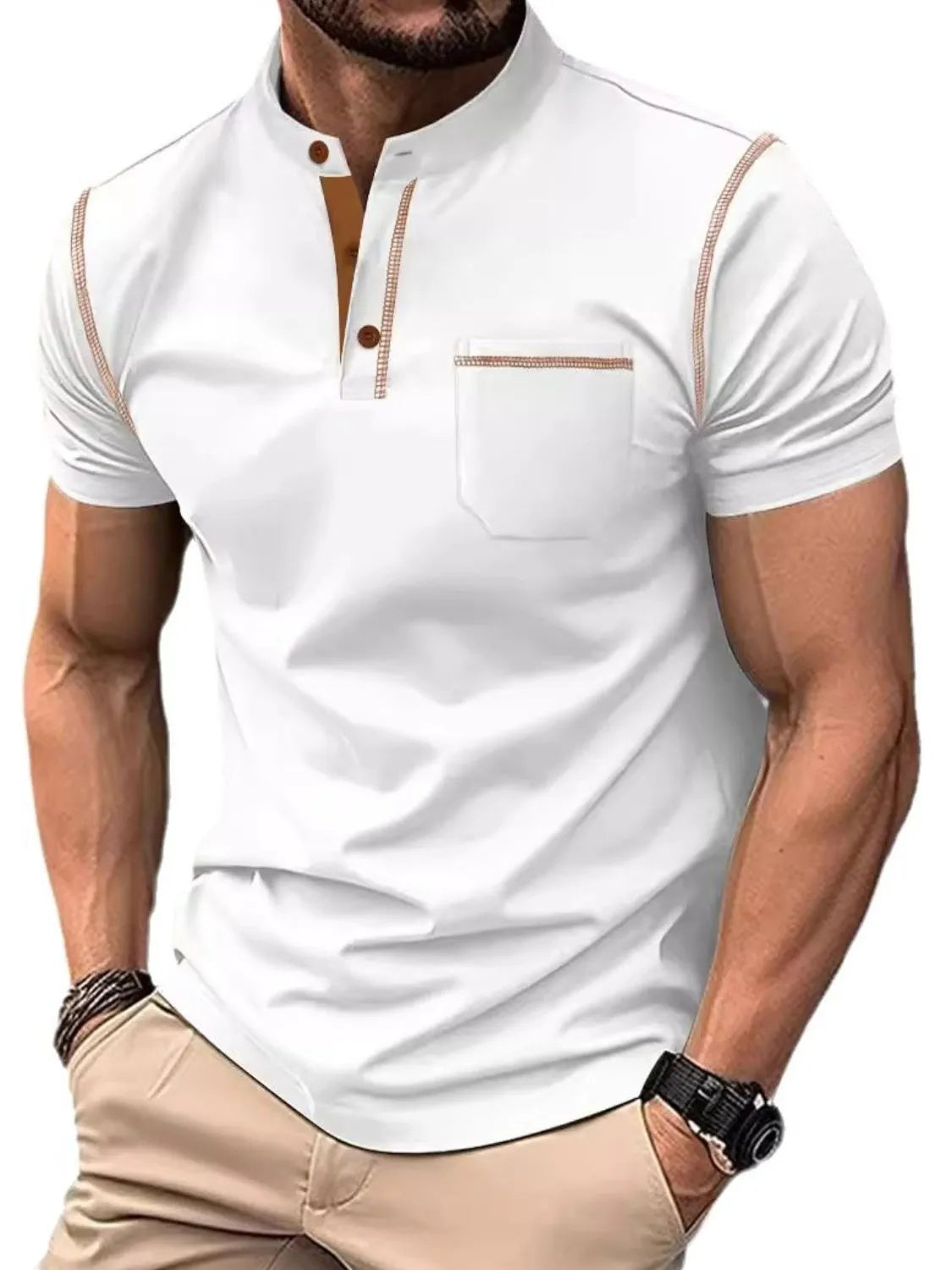 Men's Full Size Button Detail Short Sleeve Polo Plus Size
