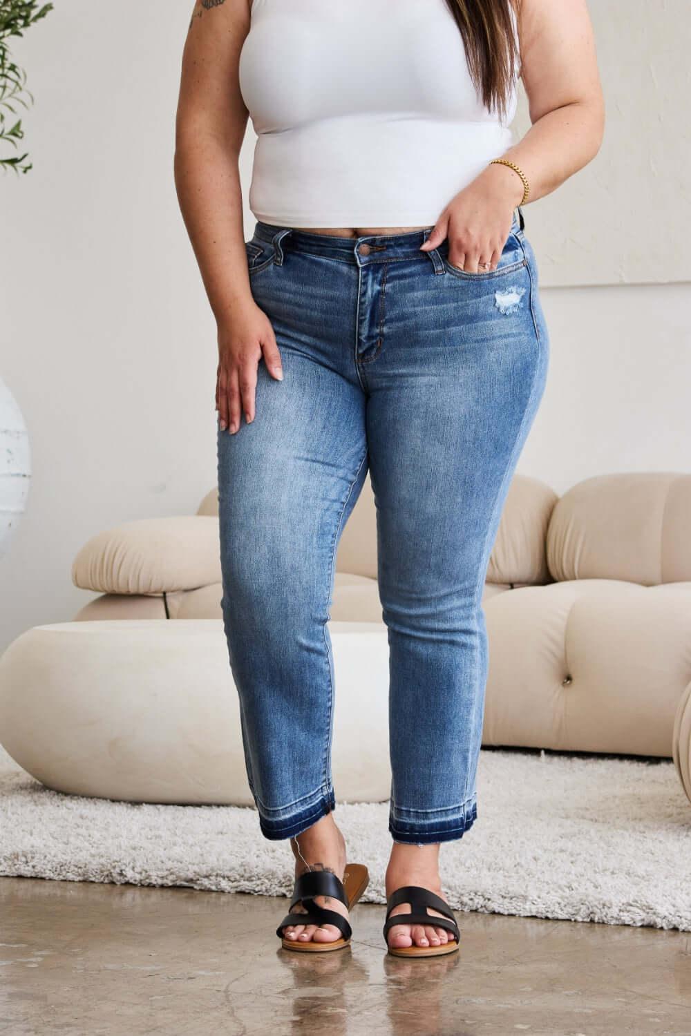Judy Blue Full Size Release Hem Cropped Bootcut Jeans - Clothes For Her Online Store