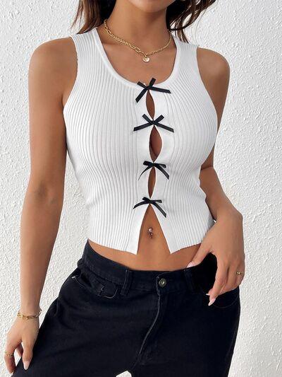 Perfee Bow Front Round Neck Tank - Clothes For Her Online Store