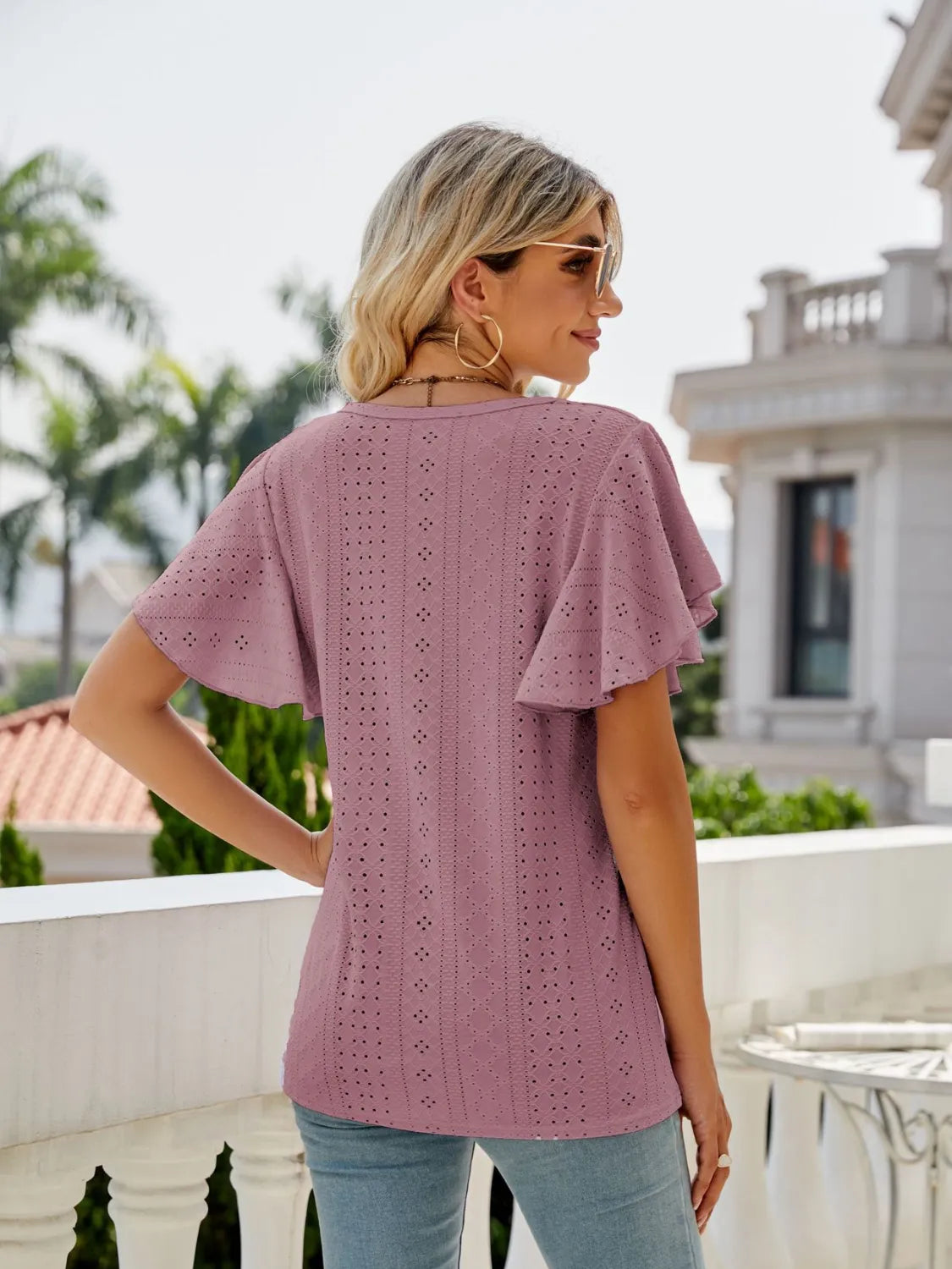 Round Neck Flutter Sleeve T-Shirt