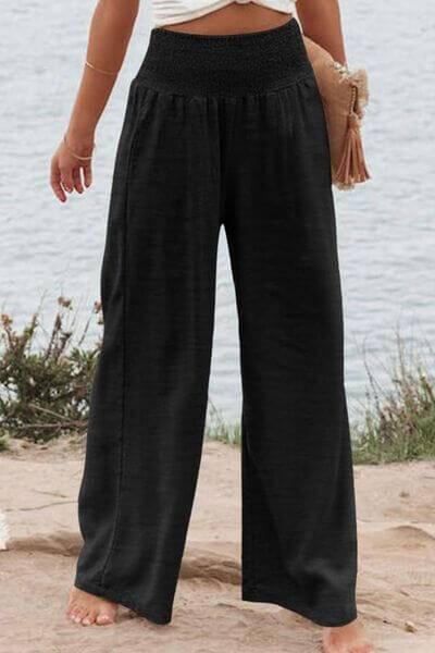 Plus Size Smocked High Waist Wide Leg Pants - Clothes For Her Online Store
