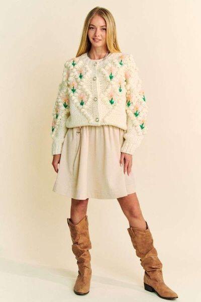 Davi & Dani Floral Pattern Button Down Cardigan - Clothes For Her Online Store