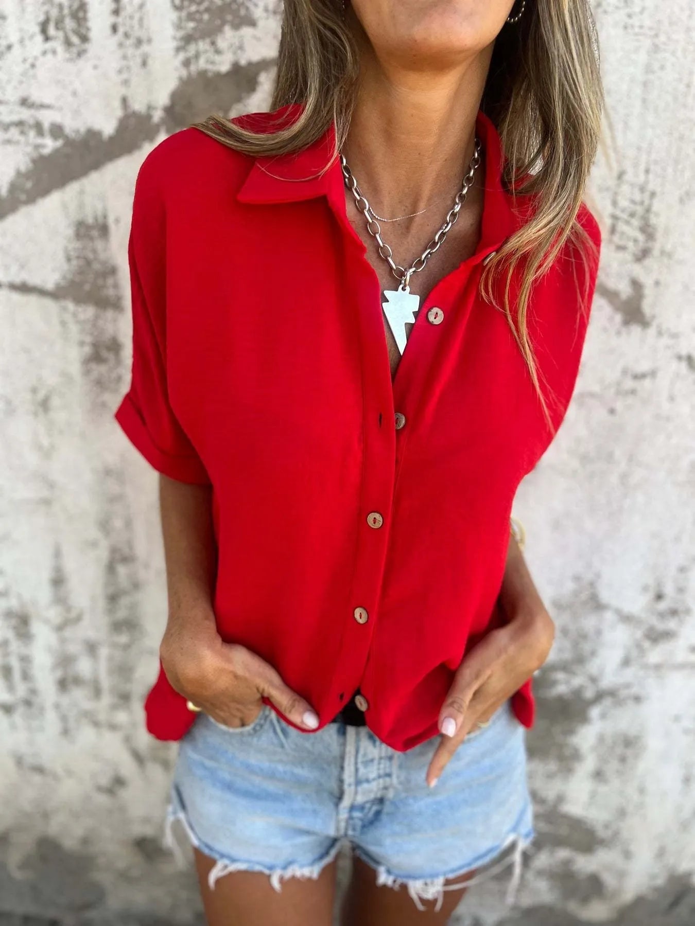 Full Size Casual Button Down Short Sleeve Loose Shirt Plus Size