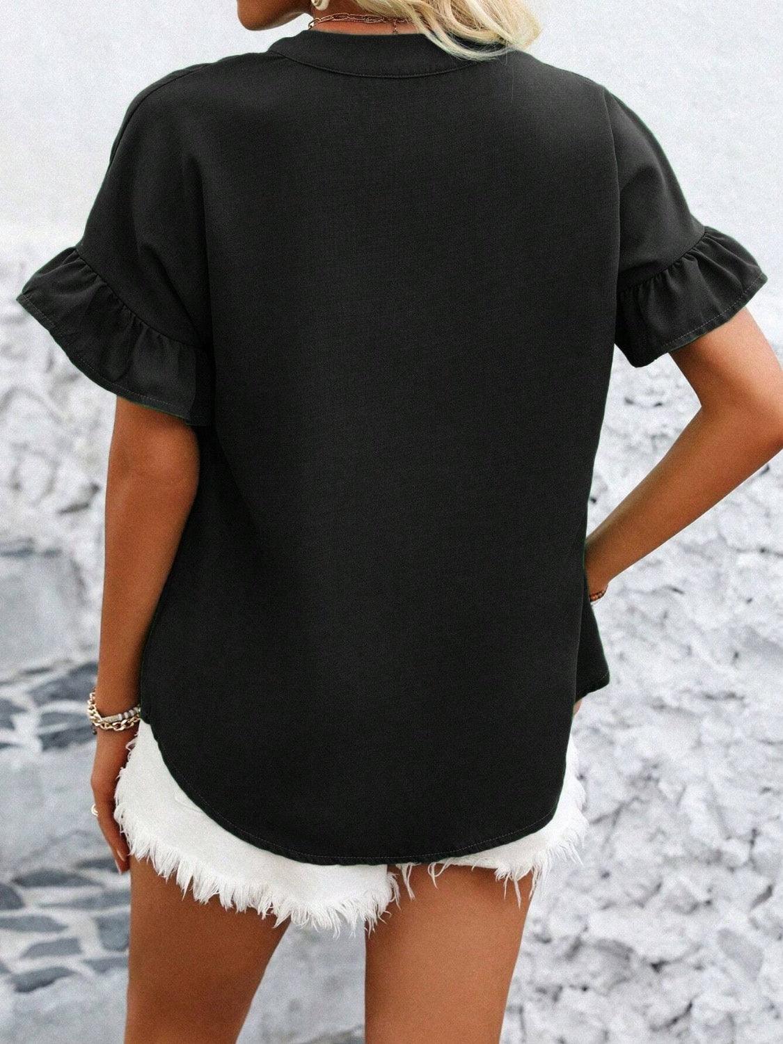 Button Down Ruffled Short Sleeve Shirt - Clothes For Her Online Store
