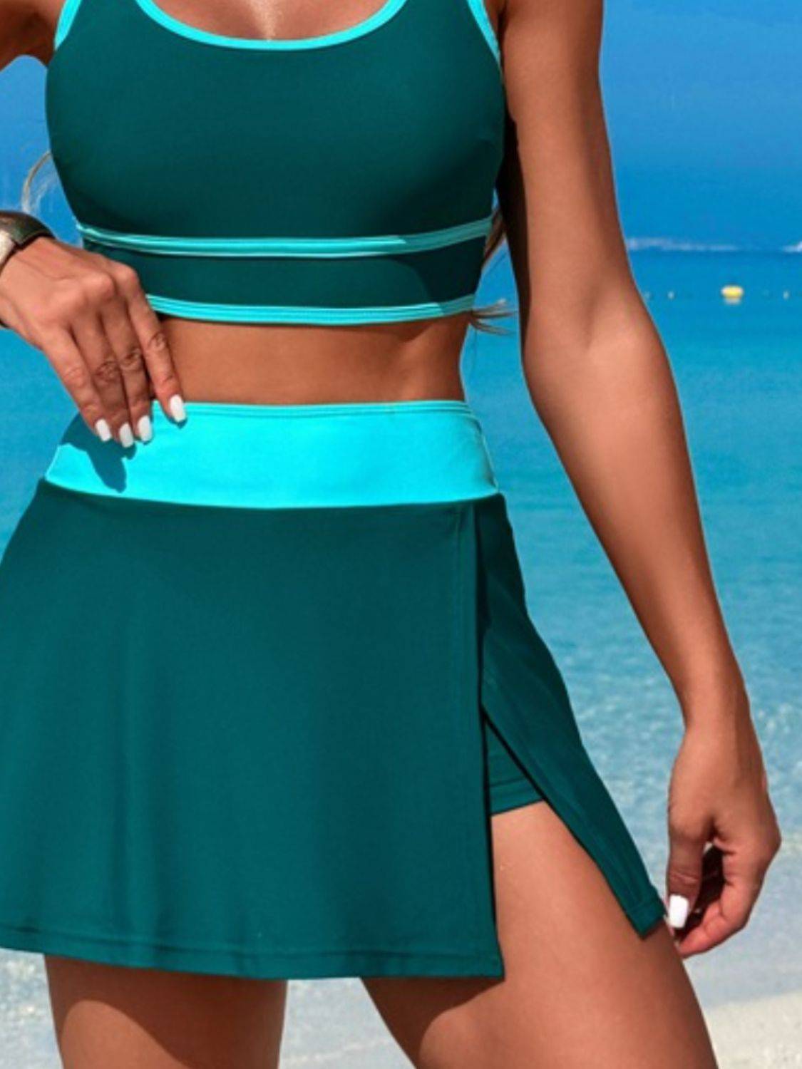 Scoop Neck Top and Skort Swim Set - Clothes For Her Online Store