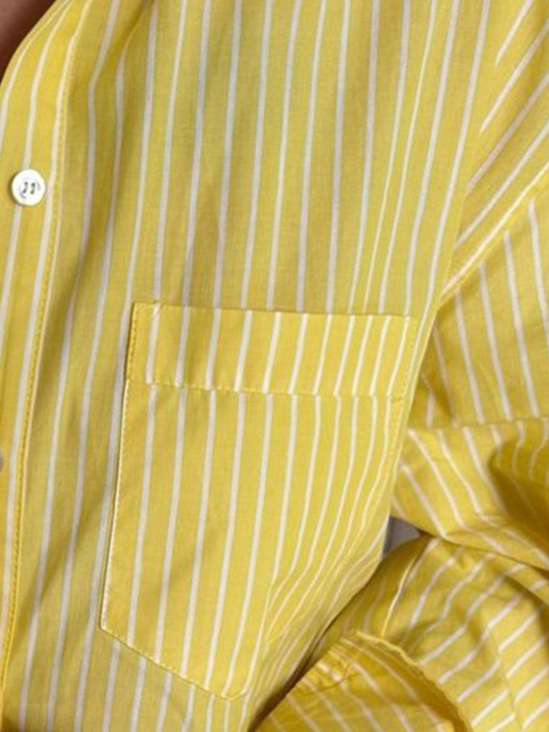 Devine Striped Collared Neck Long Sleeve Shirt - Clothes For Her Online Store