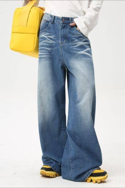 Wide Leg Jeans with Pockets - Clothes For Her Online Store