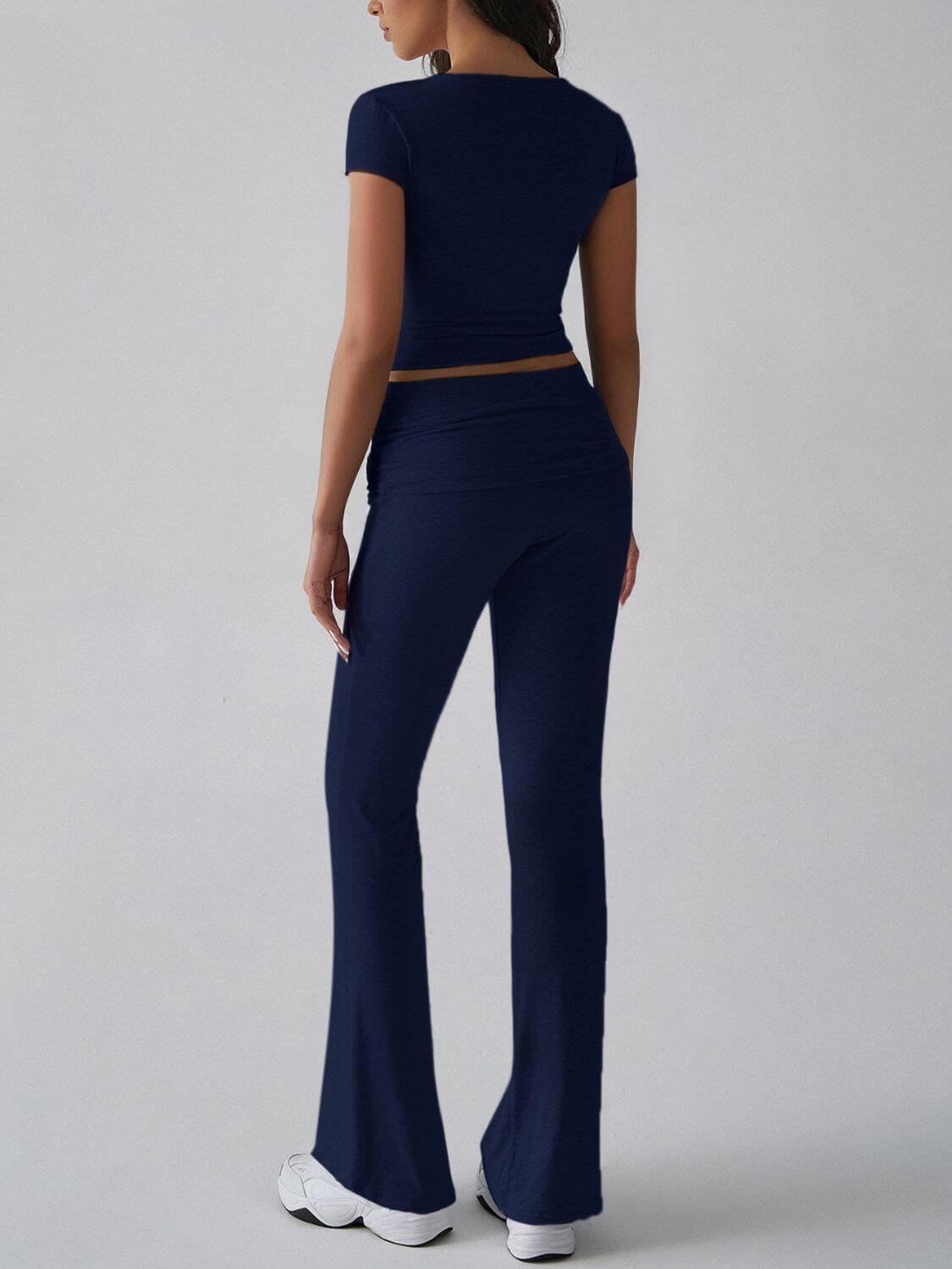Devine V-Neck Top and Bootcut Leggings Set - Clothes For Her Online Store