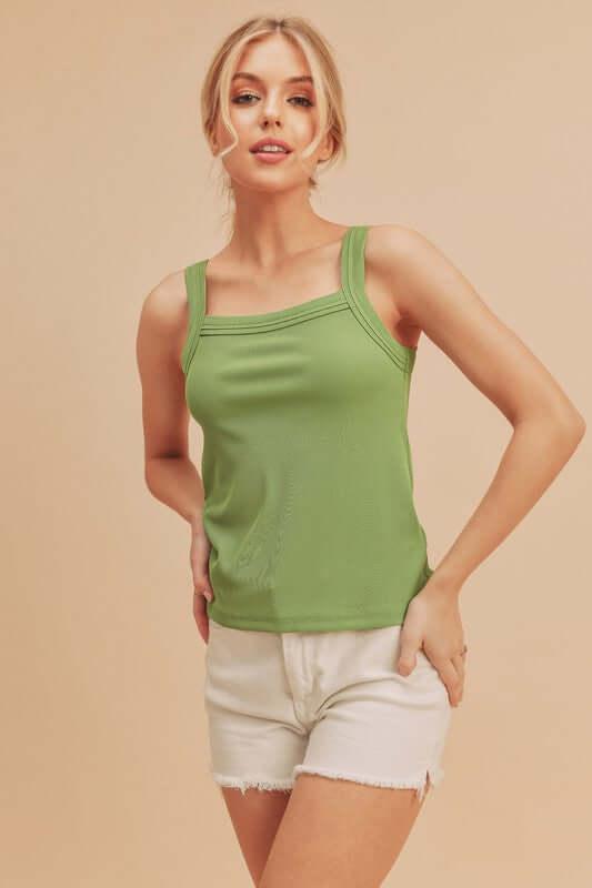 Aemi + Co Square Neck Wide Strap Tank - Clothes For Her Online Store