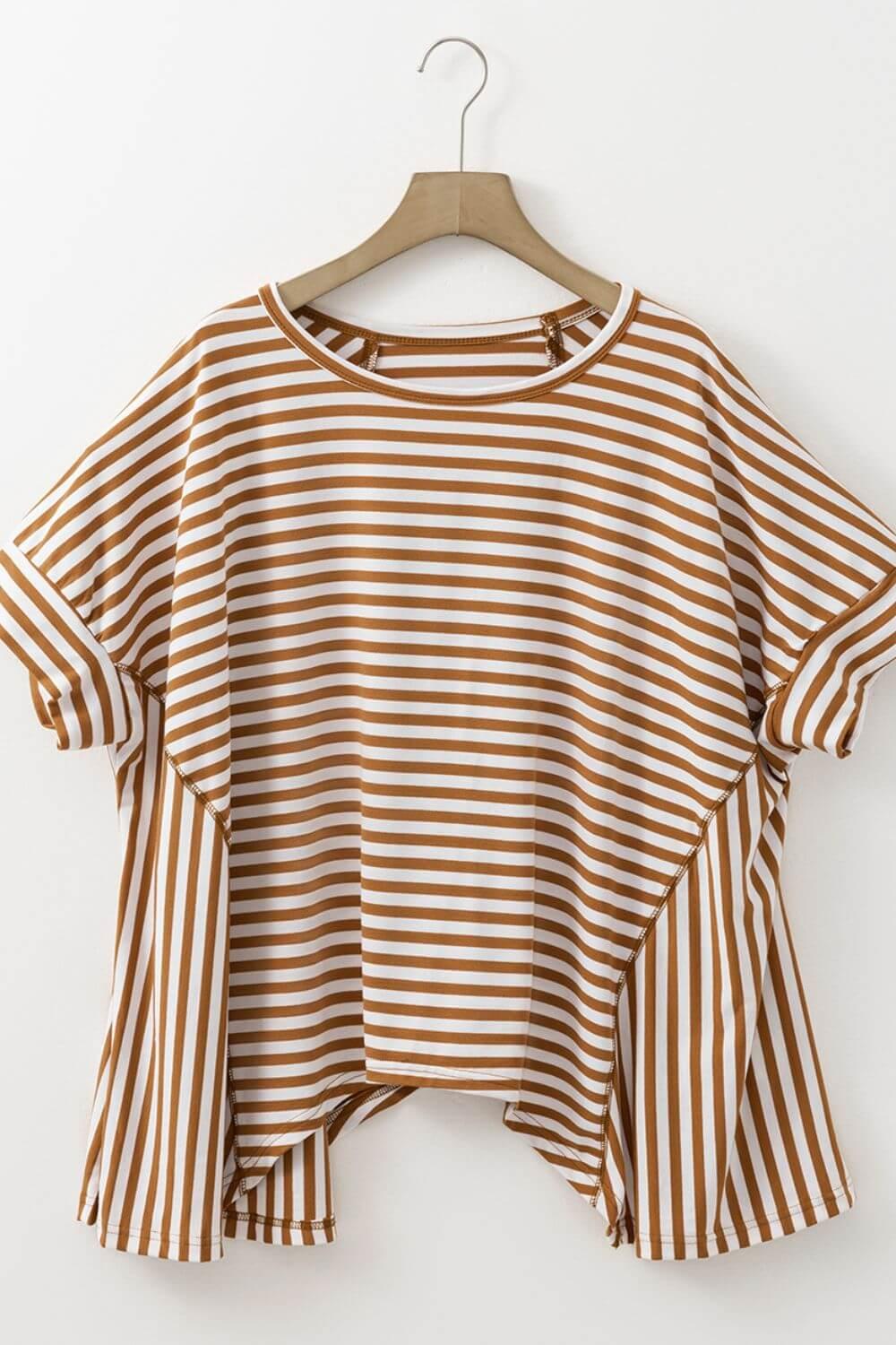 Stripe Batwing Sleeve Round Neck Oversized Top - Clothes For Her Online Store
