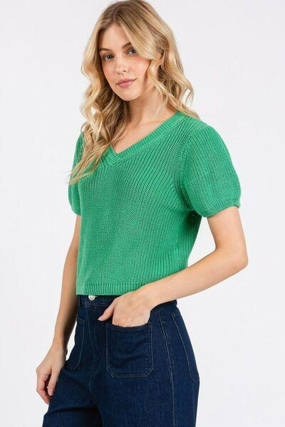 Mittoshop V-Neck Short Sleeve Crop Sweater - Clothes For Her Online Store