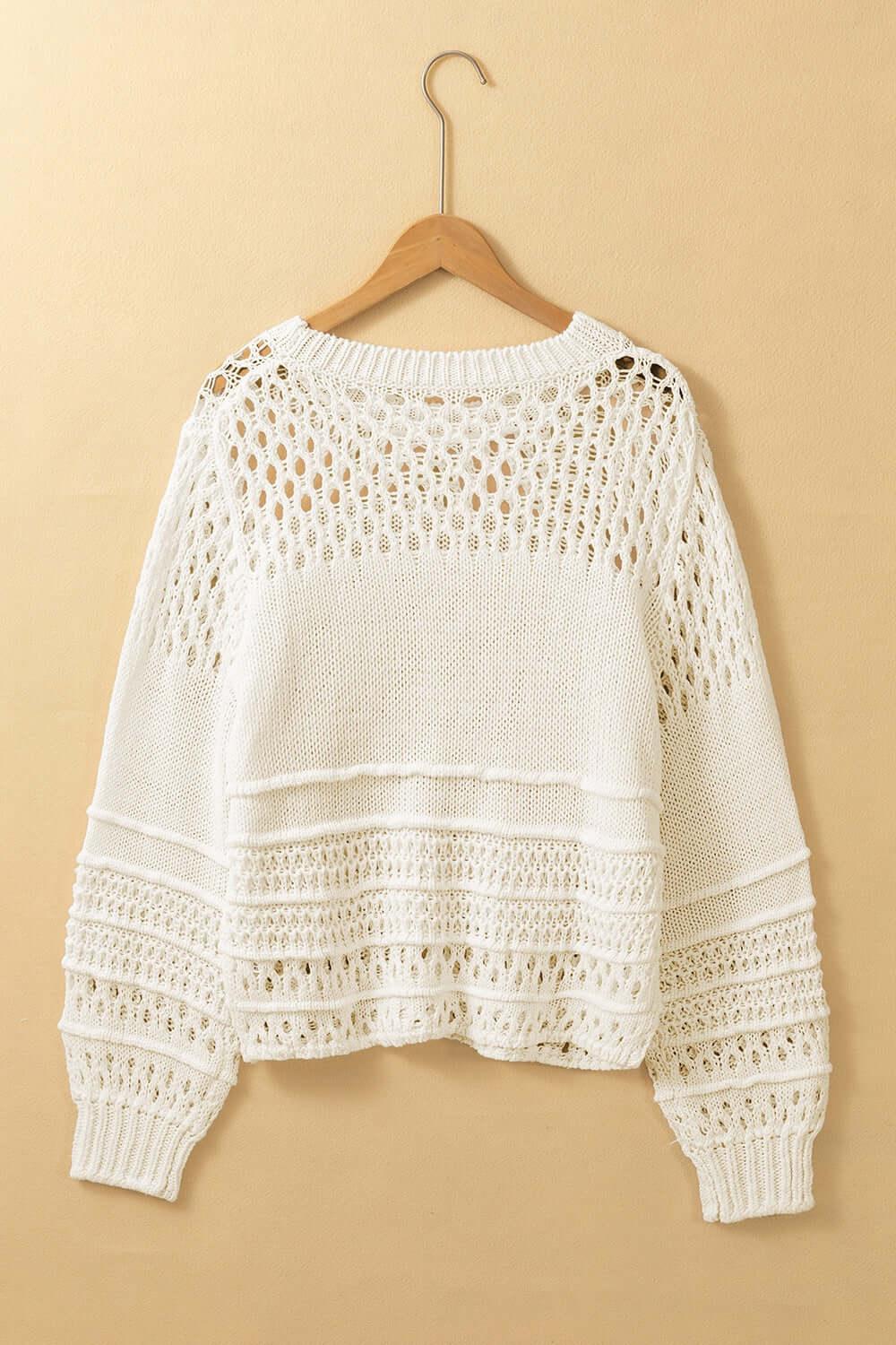 Pointelle Knit Puff Sleeve Sweater - Clothes For Her Online Store