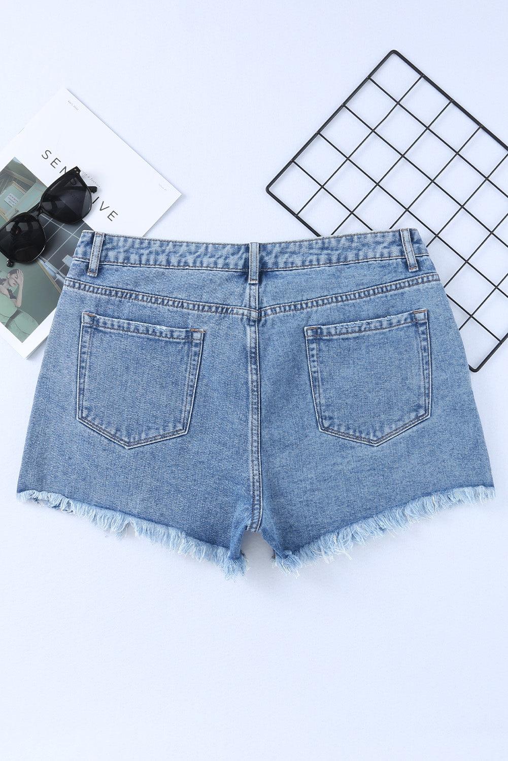 High Rise Crossover Waist Denim Shorts - Clothes For Her Online Store