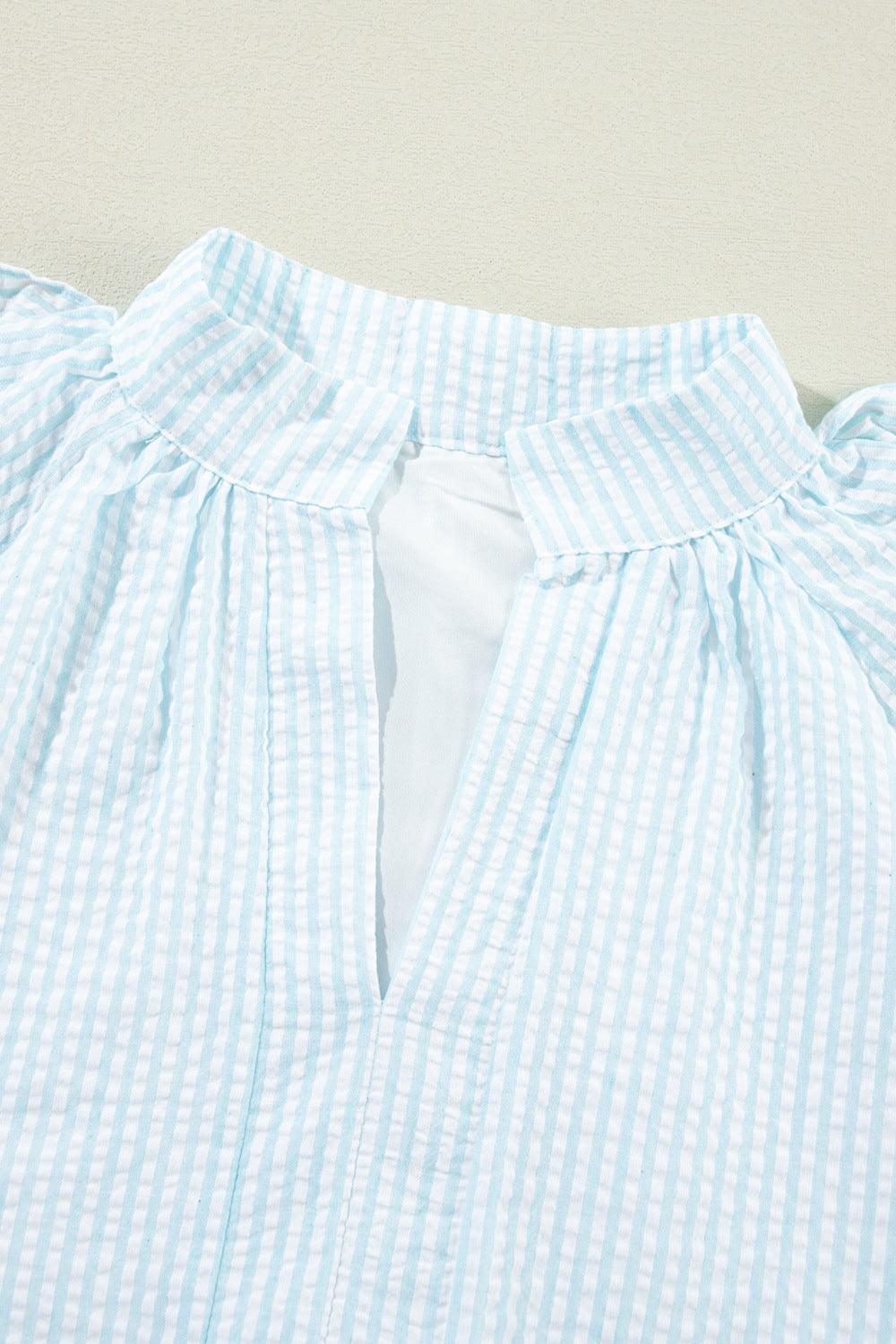 Ruffled Striped Notched Mini Dress - Clothes For Her Online Store
